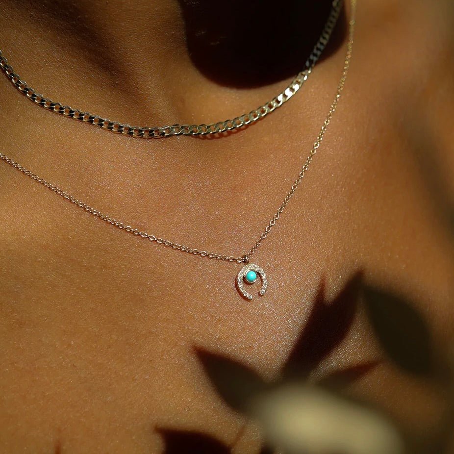 14K Luck Necklace, Diamond + Turquoise | Leah Alexandra LEAH ALEXANDRA - Ambiente Gifts, Decor & Design