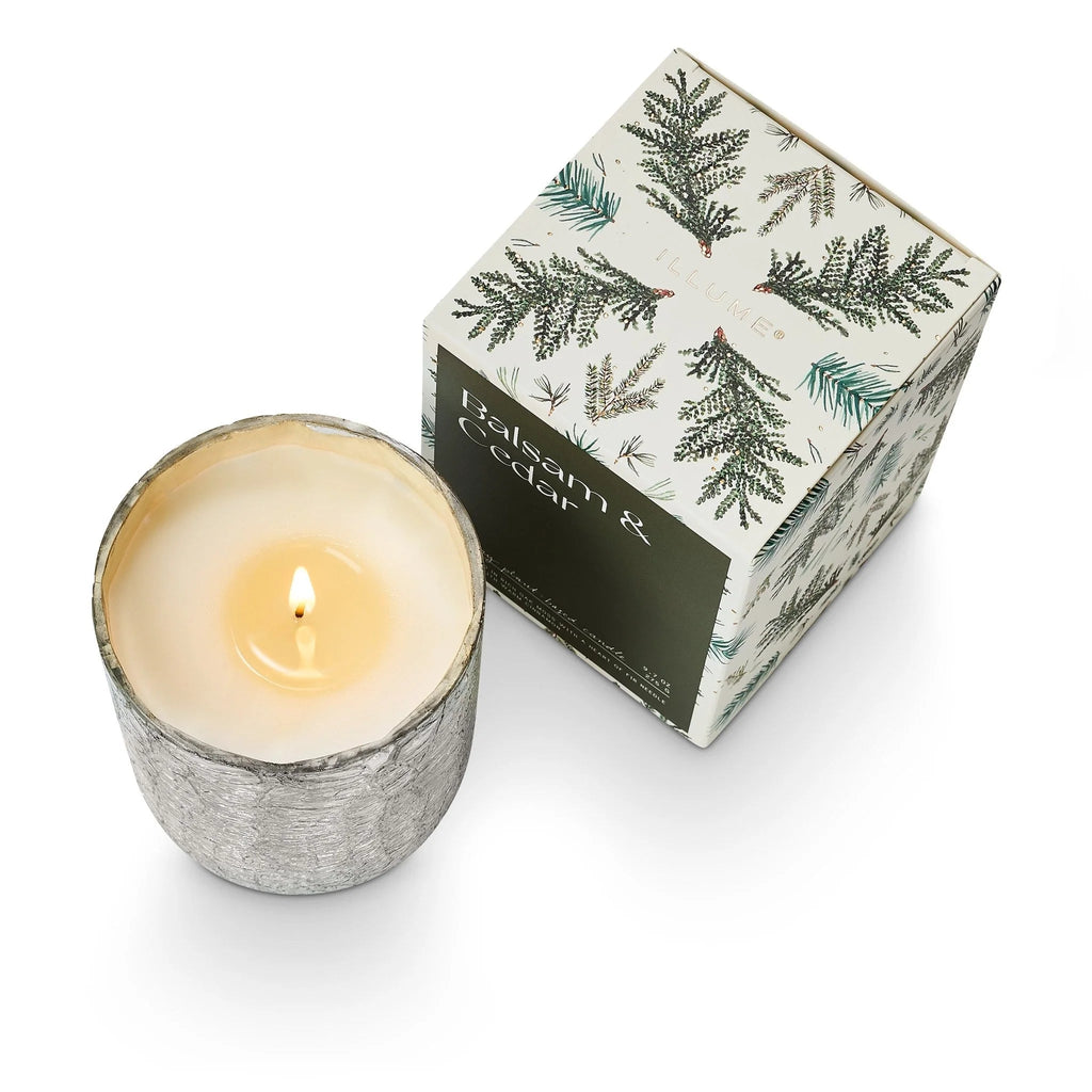 Balsam & Cedar, Small Boxed Crackle Glass Candle | Illume ILLUME - Ambiente Gifts, Decor & Design