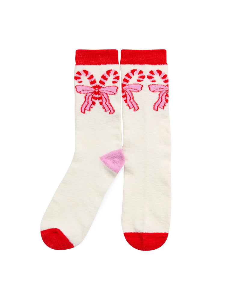 Candy Cane Bow Socks, Ivory (OS) Shiraleah - Ambiente Gifts, Decor & Design