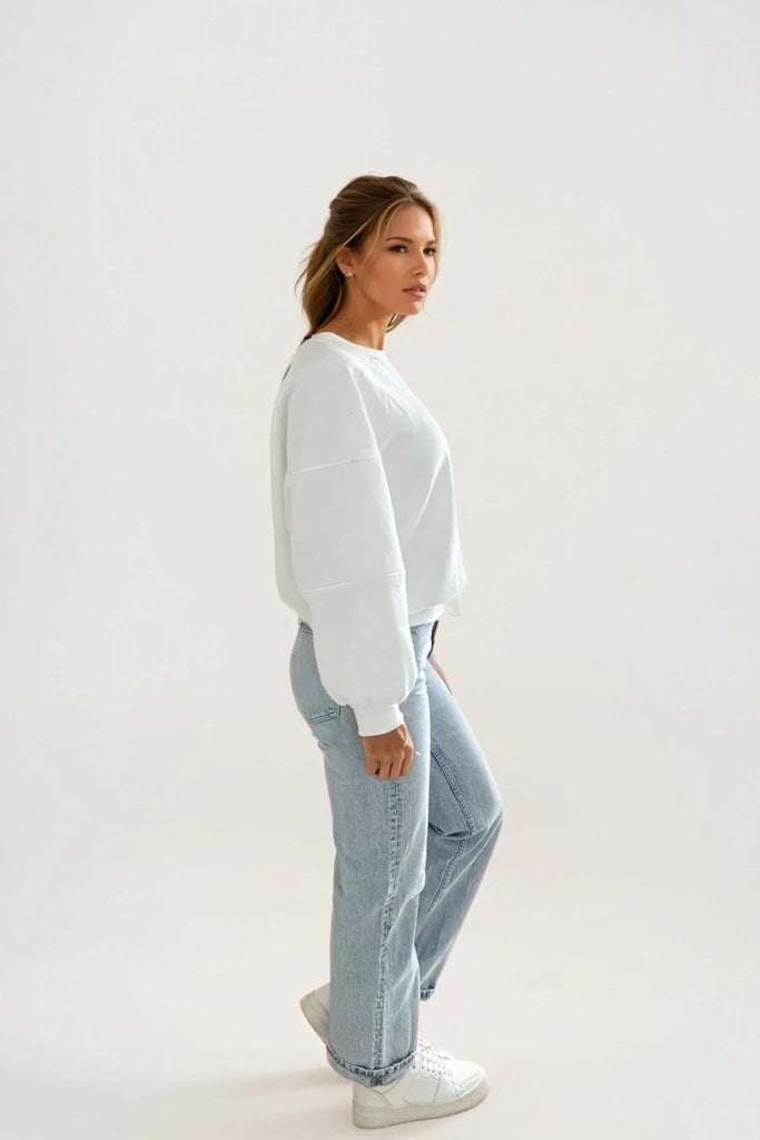 Cece Crew Neck Fleece, White | Priv PRIVILEGE CLOTHING - Ambiente Gifts, Decor & Design