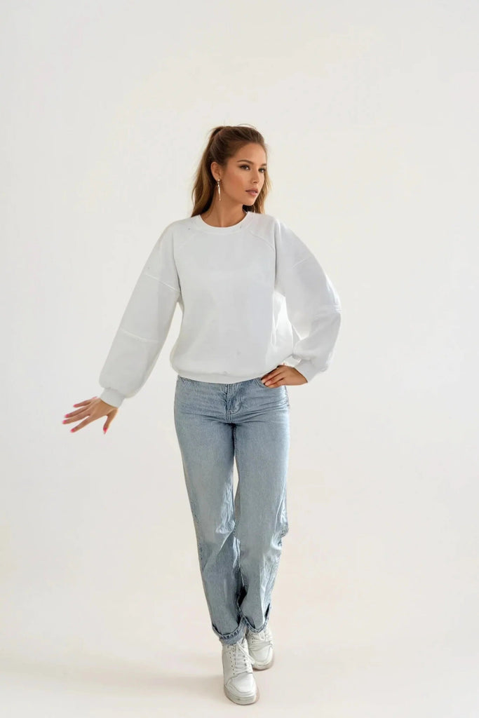 Cece Crew Neck Fleece, White | Priv PRIVILEGE CLOTHING - Ambiente Gifts, Decor & Design