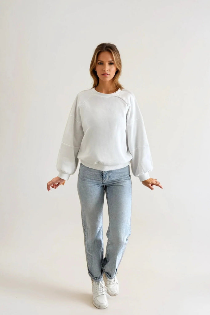 Cece Crew Neck Fleece, White | Priv PRIVILEGE CLOTHING - Ambiente Gifts, Decor & Design