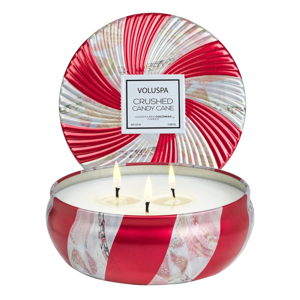 Crushed Candy Cane, 3 Wick Tin | Voluspa VOLUSPA - Ambiente Gifts, Decor & Design