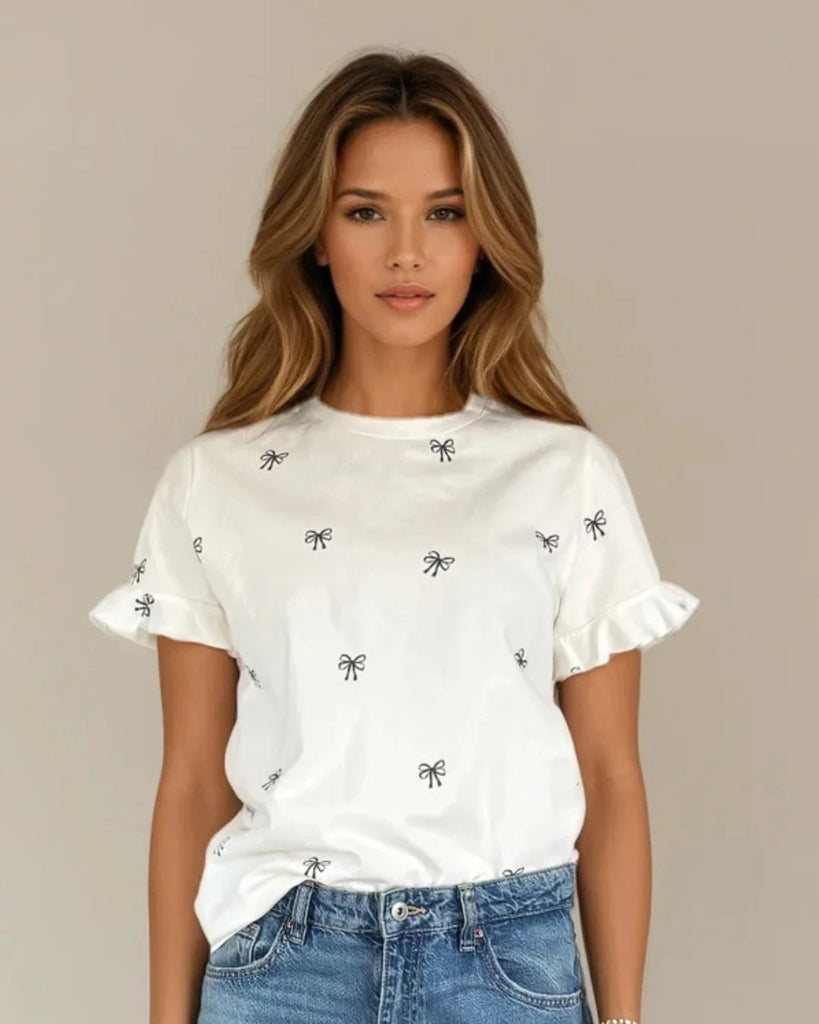 Elodie Ruffle Cuff Top, Bows | Priv PRIVILEGE CLOTHING - Ambiente Gifts, Decor & Design