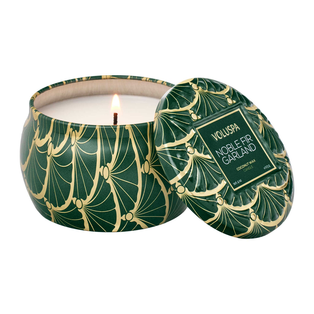 Noble Fir Garland, Mini Tin Candle | Voluspa VOLUSPA - Ambiente Gifts, Decor & Design