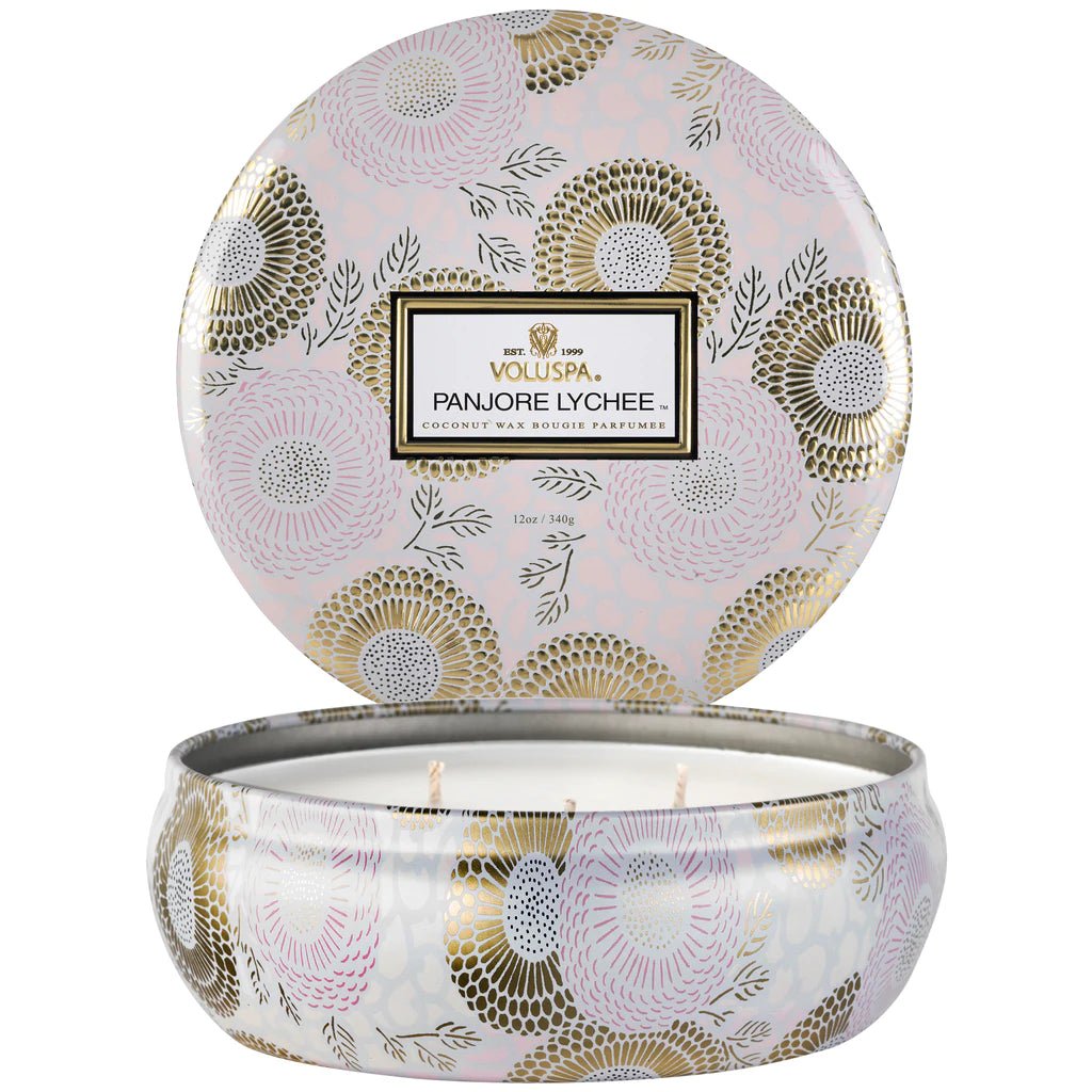 Panjore Lychee 3 Wick Tin | Voluspa VOLUSPA - Ambiente Gifts, Decor & Design