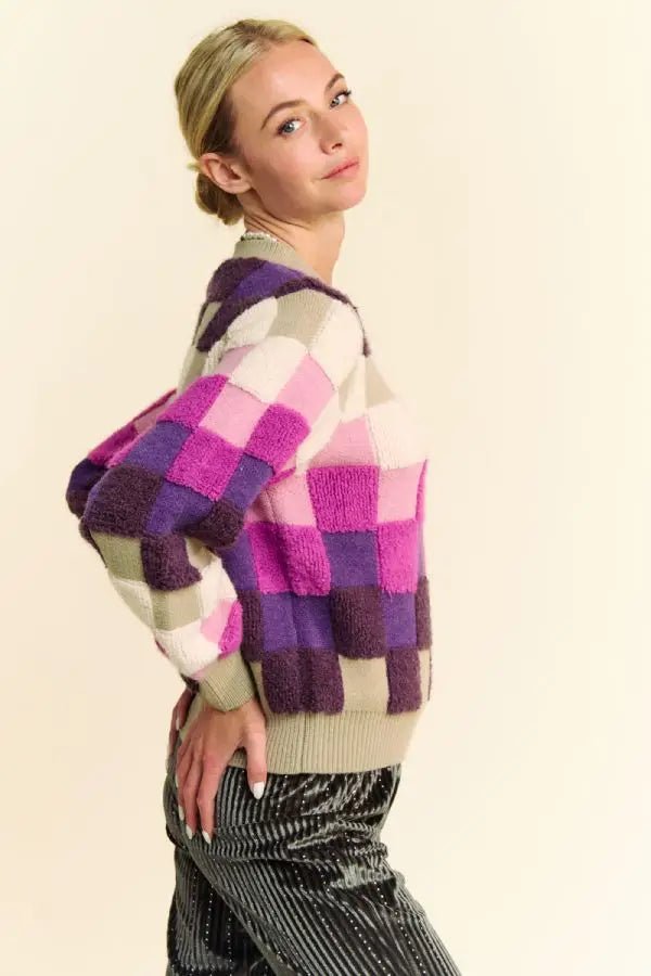 Purple Plaid Sweater DAVI & DANI - Ambiente Gifts, Decor & Design