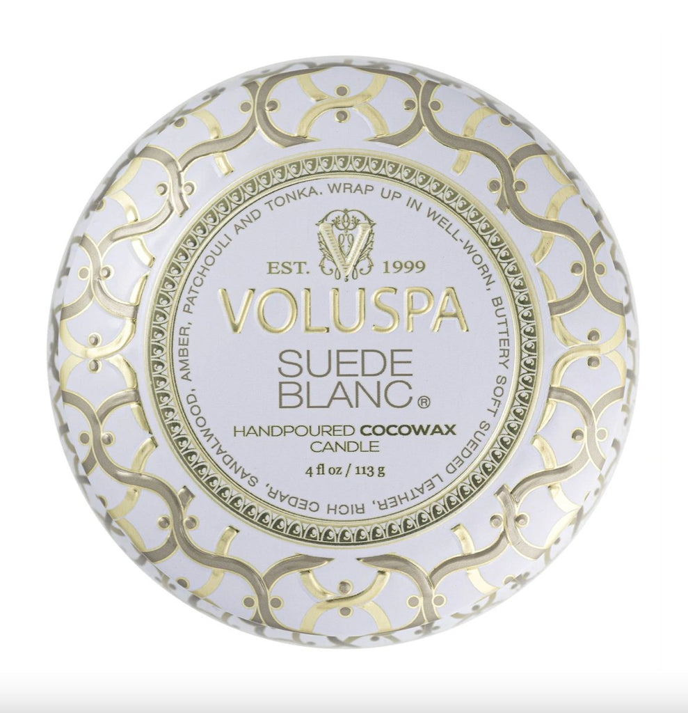 Suede Blanc Mini Tin | Voluspa VOLUSPA - Ambiente Gifts, Decor & Design